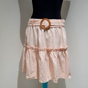 Topshop Tiered Linen Blend Mini Skirt Size 6 Pink Belted NEW Feminine Boho Fun